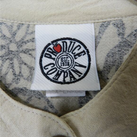 Vintage Produce Company Cotton Jacket Sz XL Beige Black Floral Boxy Button Up - Picture 7 of 9